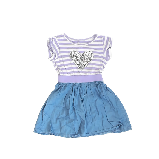 Children's Place Girls Purple Stripe | Blue Dress Size: S 5/6 Purple Stripe | Blue