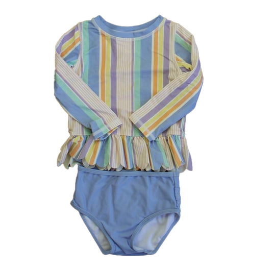 Ruffle Butts Girls Purple Stripe 2-piece Swimsuit Size: 2T