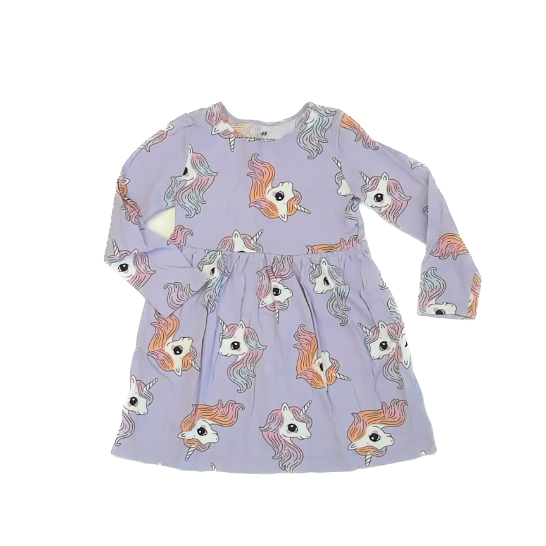 H&M Girls Purple | Unicorn Dress Size: 5-6 Years Purple | Unicorn