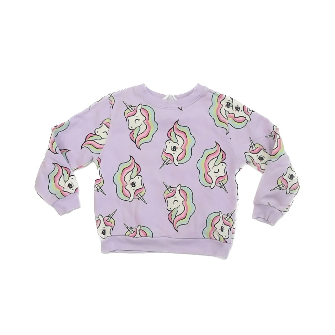 H&M Girls Purple Unicorn Sweatshirt Size: 5-6 Years Purple Unicorn