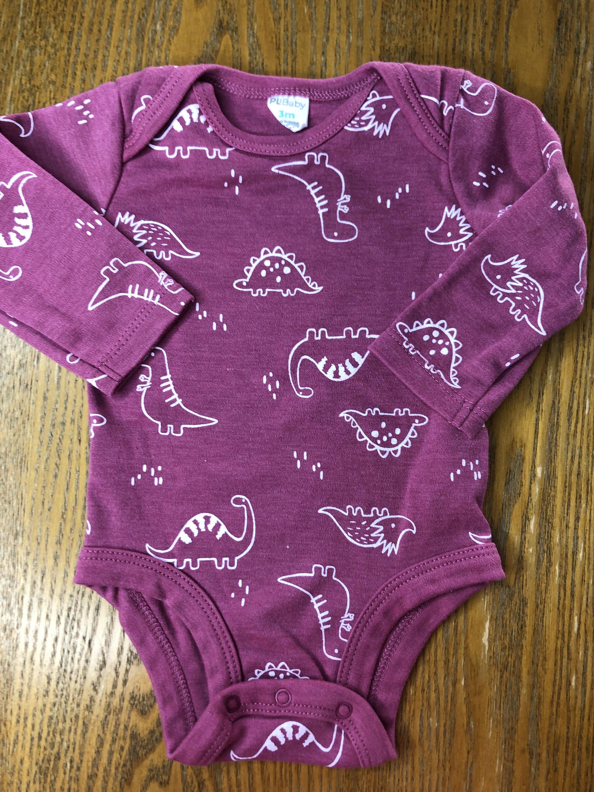 PL Baby Girls purple | White | Dinosaur Onesie Size: 0-3 months purple | White | Dinosaur