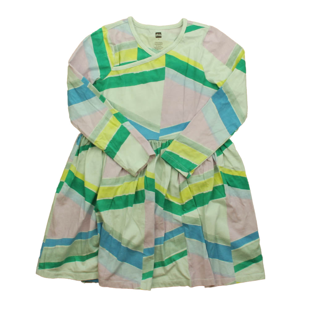 Tea Girls Purple | White | Green Dress Size: 7 Years Purple | White | Green