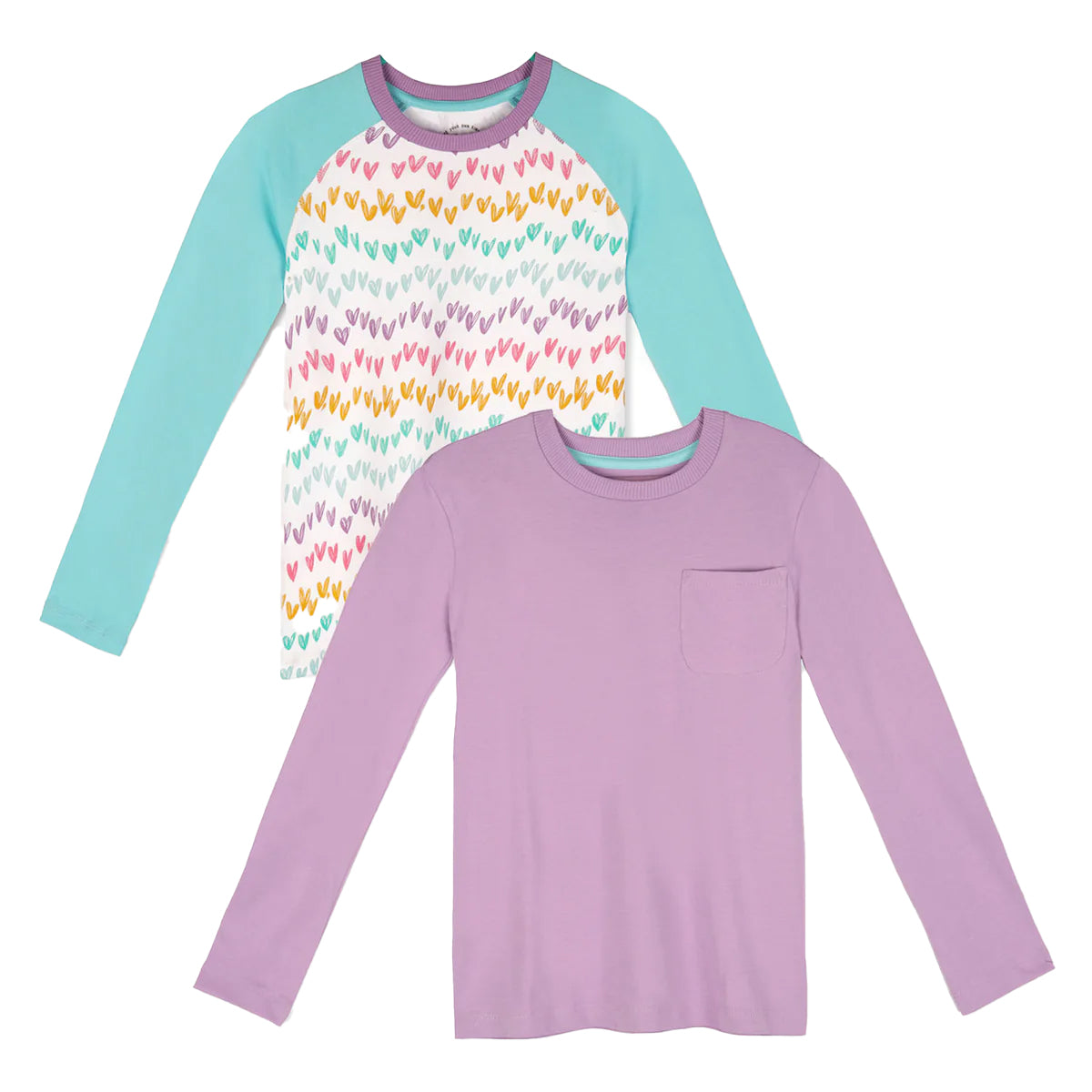 Mightly Girls Purple | White Hearts Long Sleeve T-Shirt Size: 6-14 Years