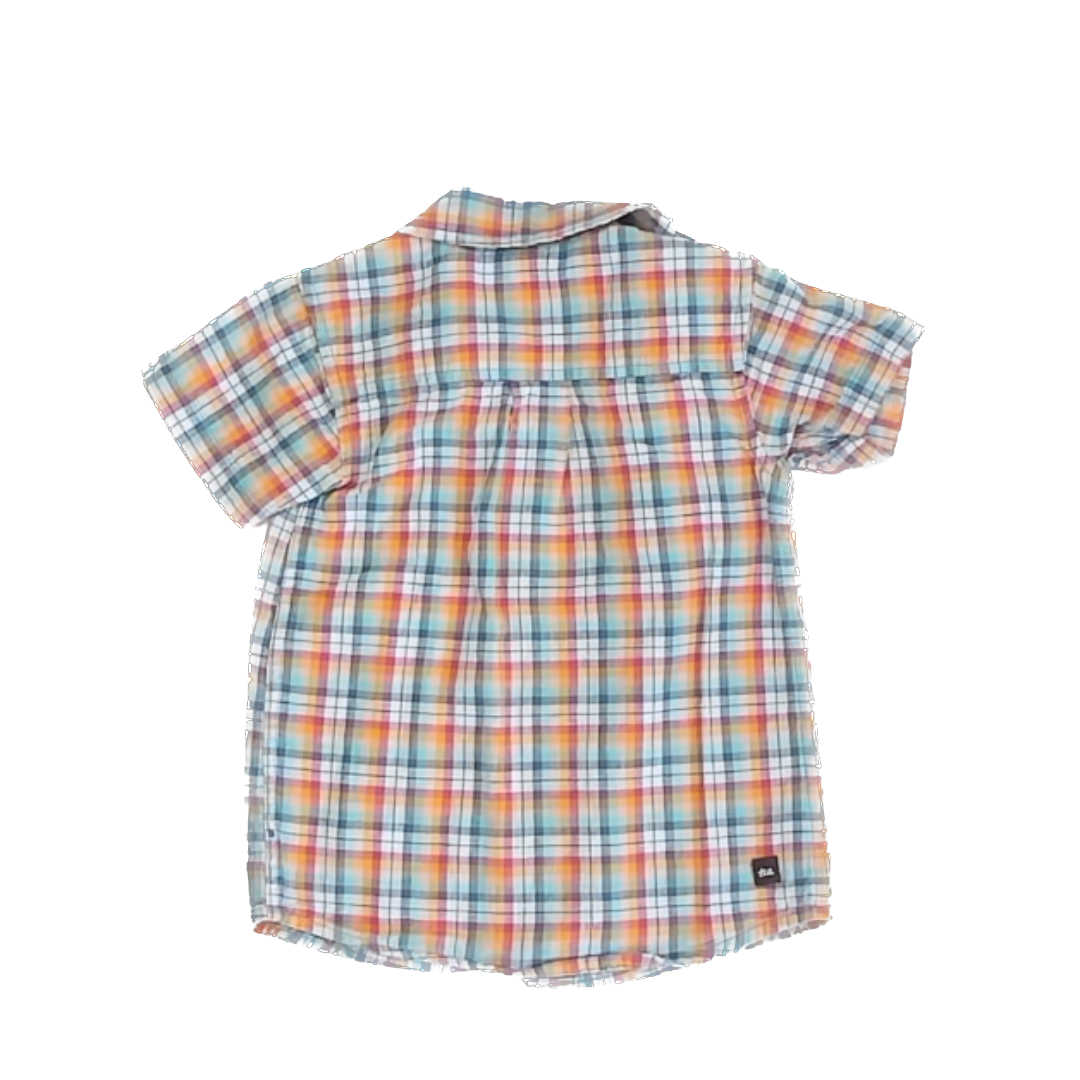 Tea Collection Boys Rainbow Flannel Button Down Short Sleeve Size: 3T Rainbow Flannel