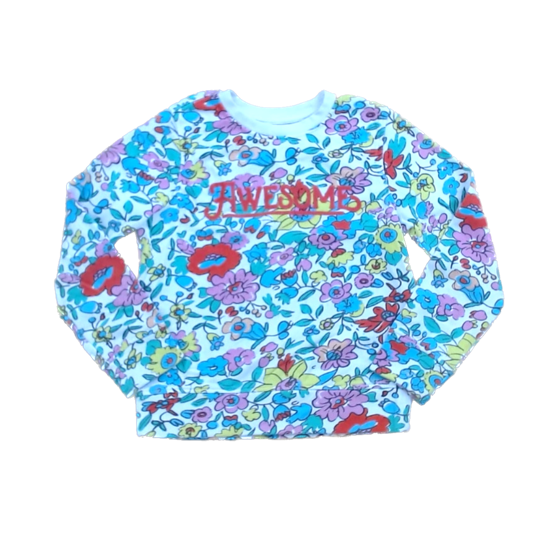 Rockets Of Awesome Girls Rainbow Floral Long Sleeve T-Shirt Size: 7 Years Rainbow Floral
