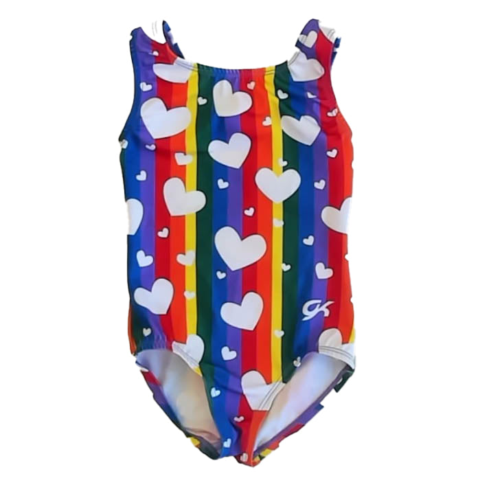 GK Girls Rainbow Hearts Leotard Size: 3-4T Rainbow Hearts