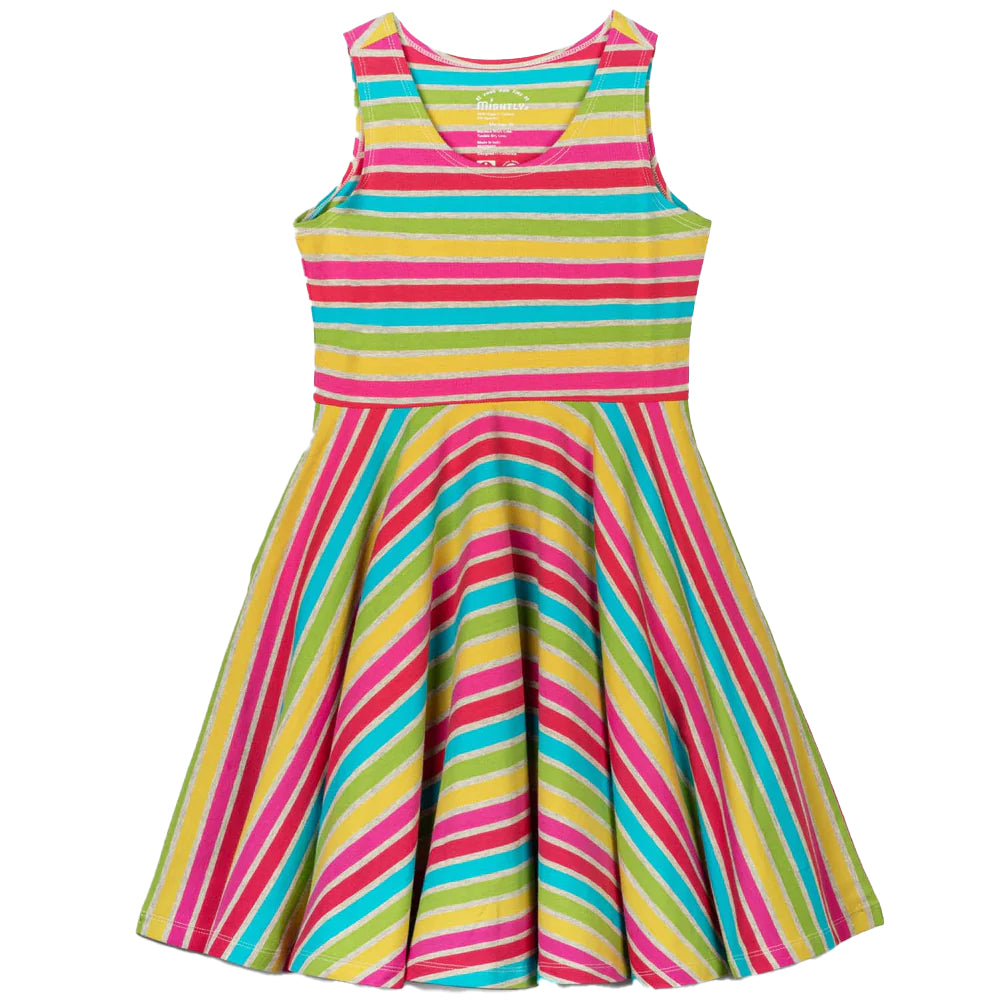 Mightly Girls Rainbow Stripe Dress Size: 6-14 Years