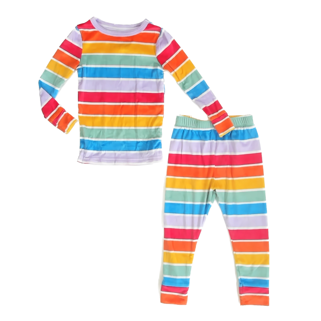 Cat & Jack Girls Rainbow Striped 2-piece Pajamas Size: 3T Rainbow Striped