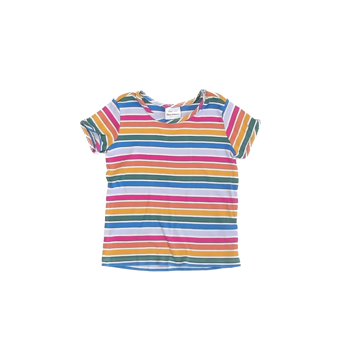 Hanna Andersson Girls Rainbow Striped T-Shirt Size: 6-7 Years Rainbow Striped