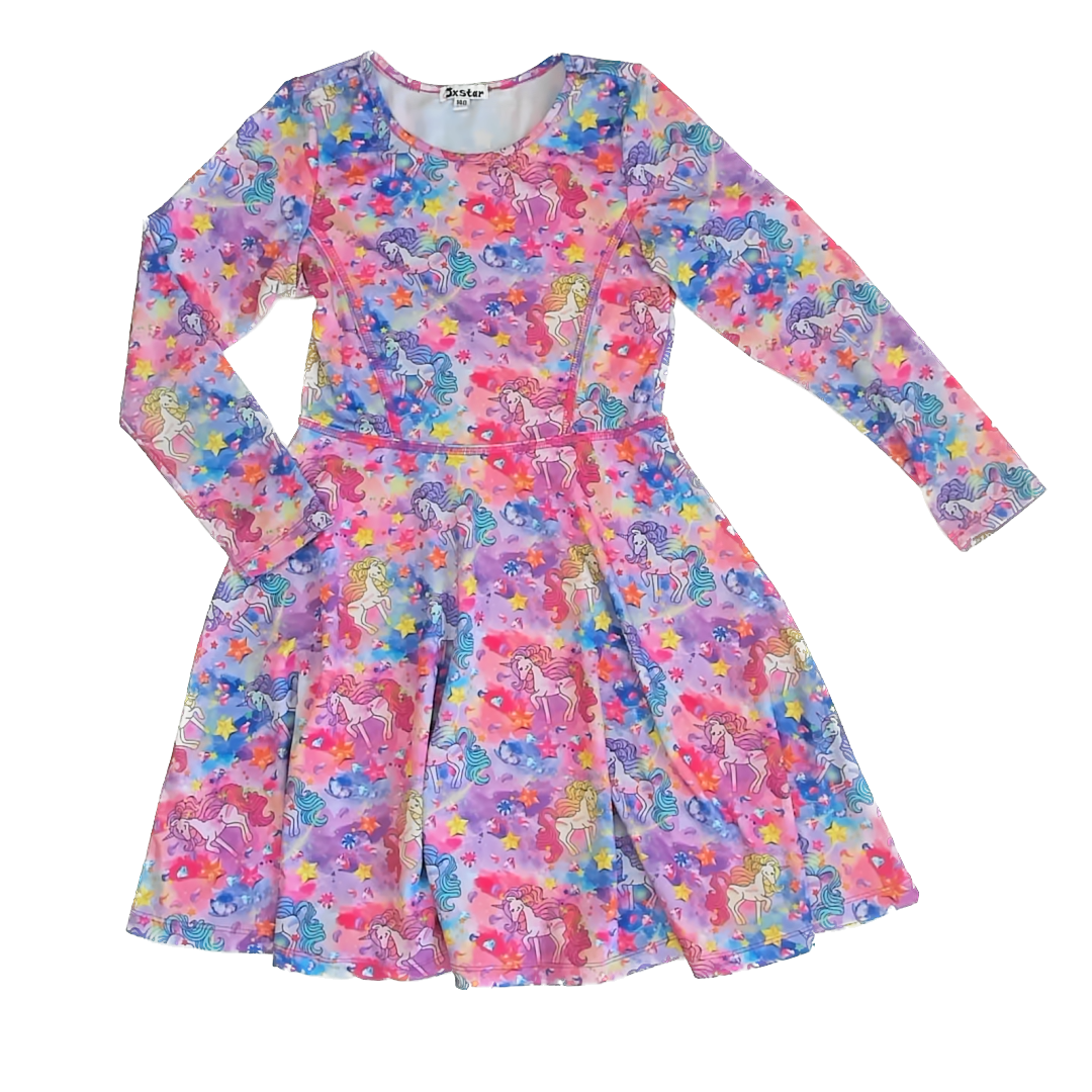 JX Star Girls Rainbow Unicorn Dress Size: 8-9 Years Rainbow Unicorn