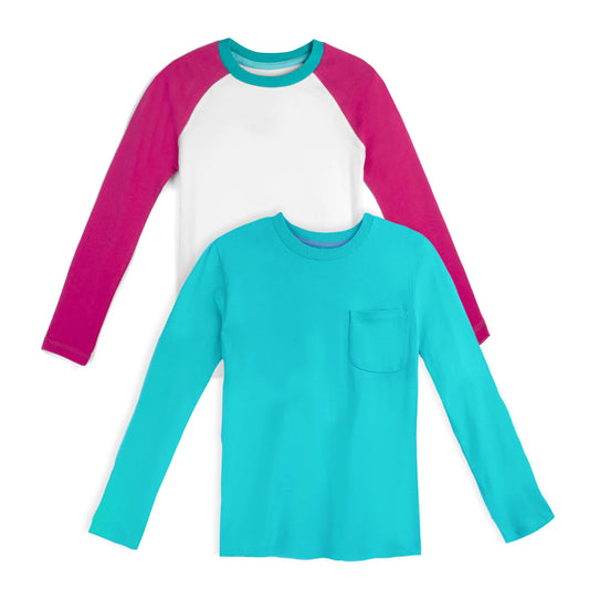 Mightly Girls Raspberry and Teal Long Sleeve T-Shirt Size: 2-5T Raspberry and Teal