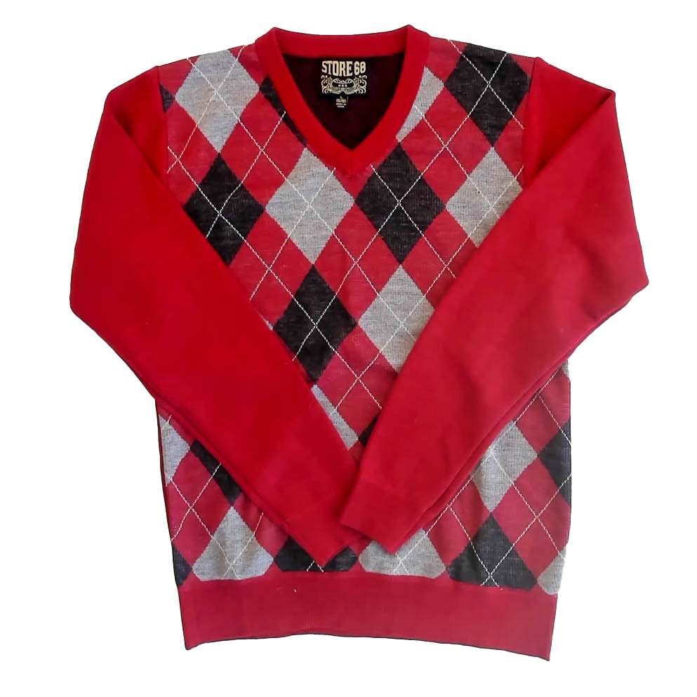 Store 68 Boys Red Argyle Sweater Size: 16-18 Years Red Argyle