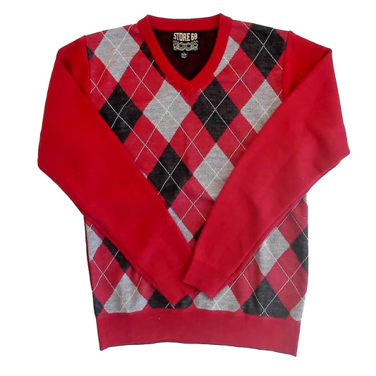 Store 68 Boys Red Argyle Sweater Size: 16-18 Years Red Argyle