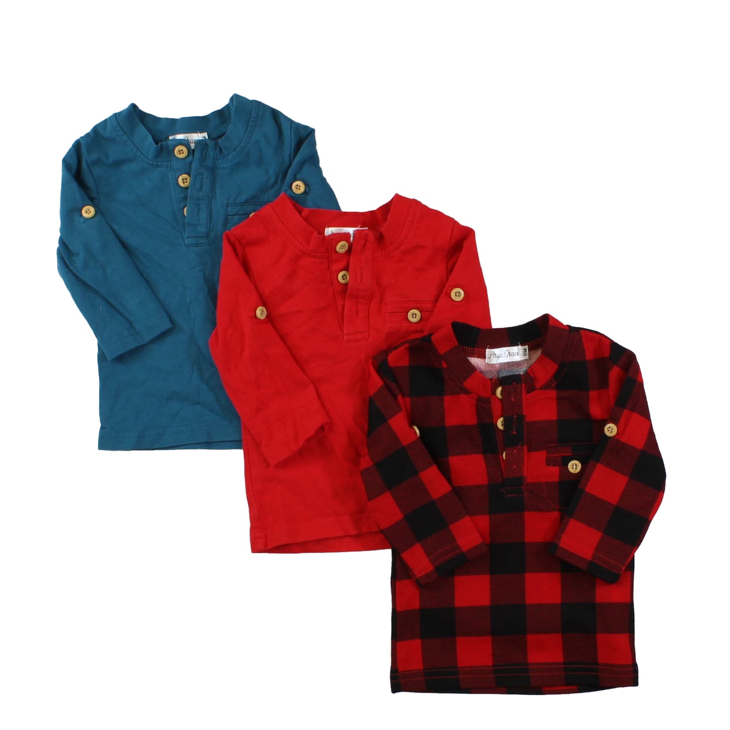 Arya Grace Boys Red | Black | Blue Henley Size: 6 Months Red | Black | Blue