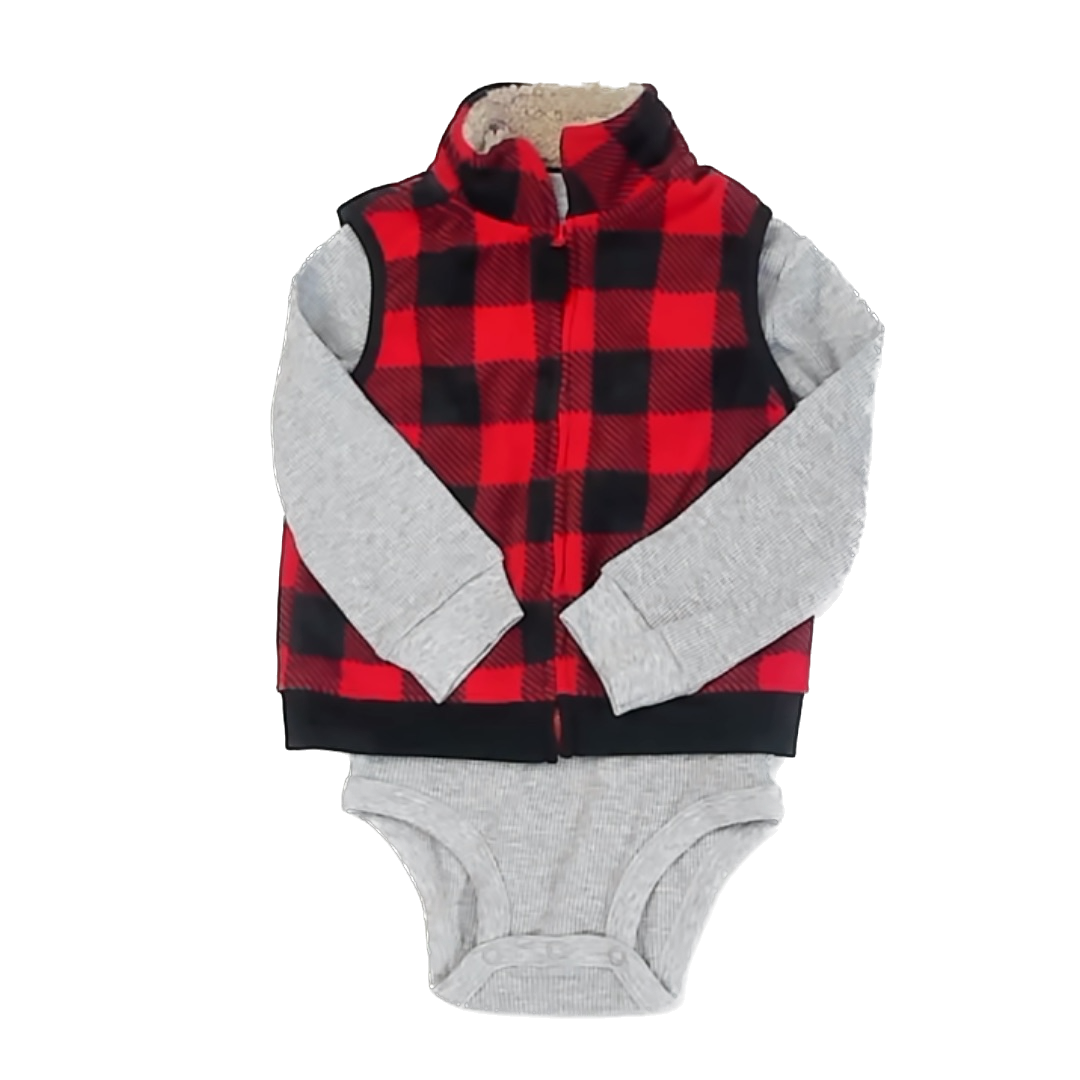 Carter's Boys Red | Black | Gray Vest Size: 24 Months Red | Black | Gray