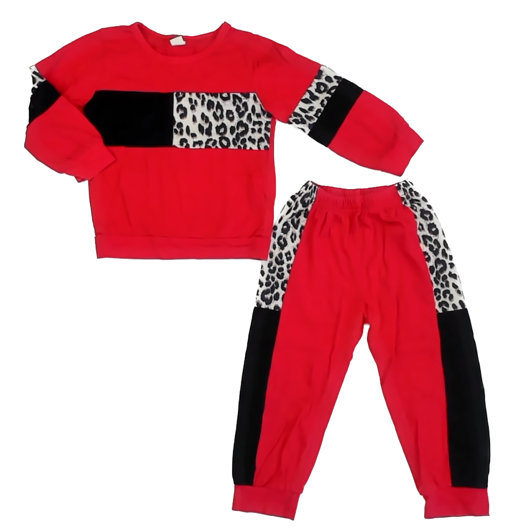 Unknown Girls Red | Black | Leopard Apparel Sets Size: 110 (4-5T) Red | Black | Leopard