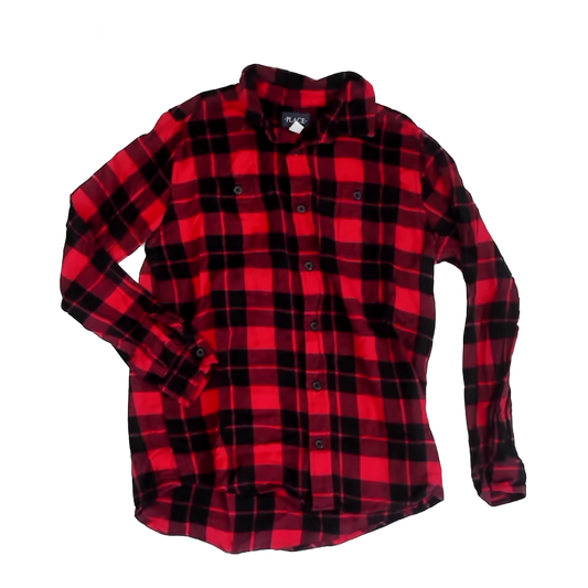 Children's Place Boys Red | Black Plaid Button Down Long Sleeve Size: XXL (16) Red | Black Plaid