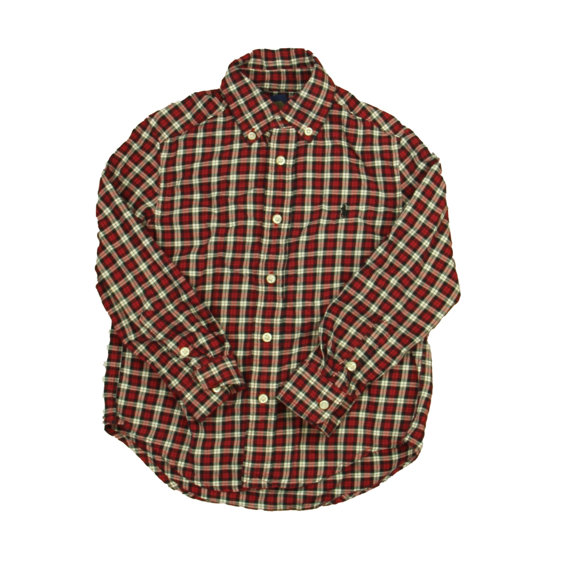 Ralph Lauren Boys Red | Black Plaid Button Down Long Sleeve Size: 4T Red | Black Plaid