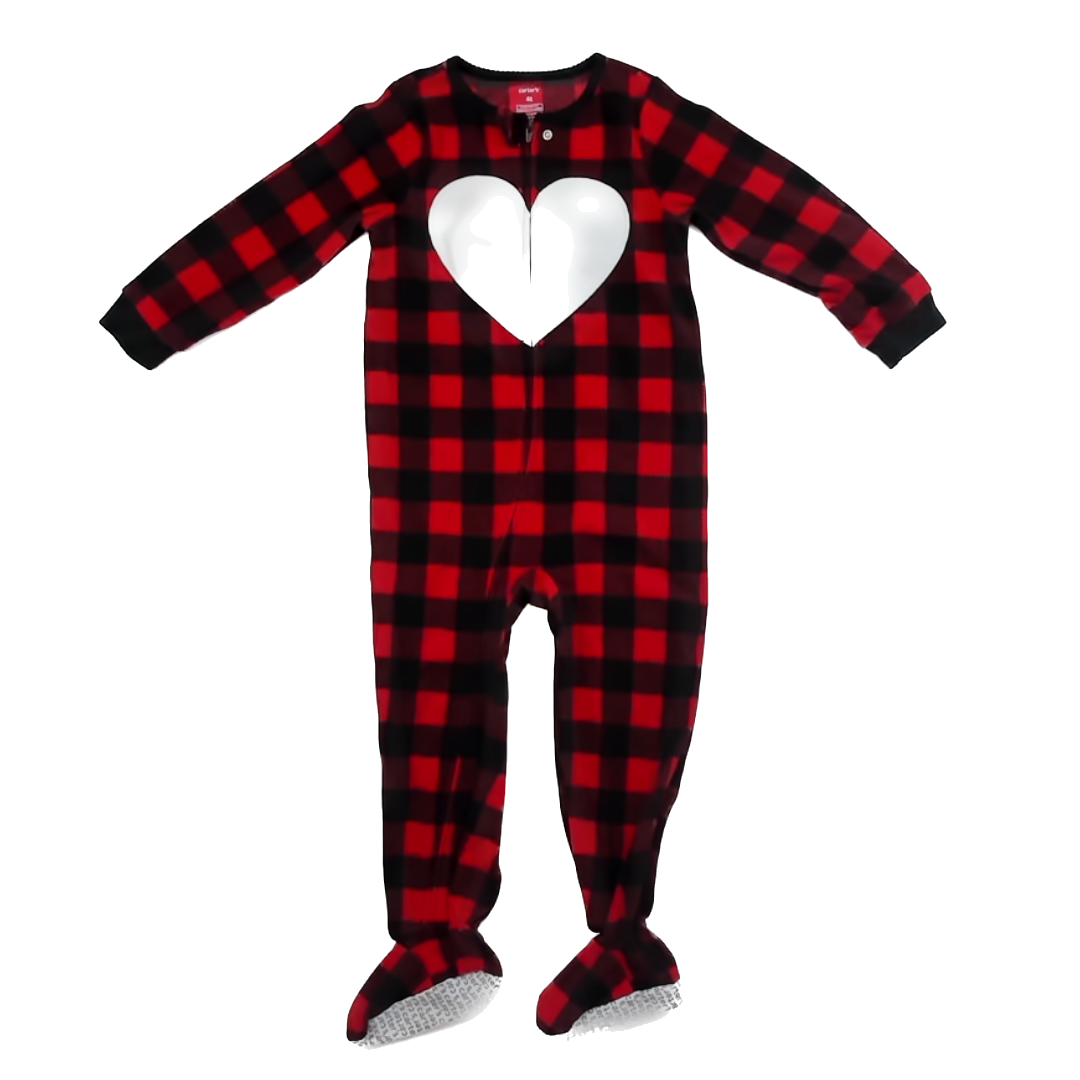 Carter''s Girls Red | Black Plaid 1-piece footed Pajamas Size: 4T Red | Black Plaid