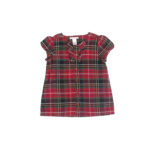 Janie and Jack Girls Red | Black Plaid Shirt Size: 6 Years Red | Black Plaid