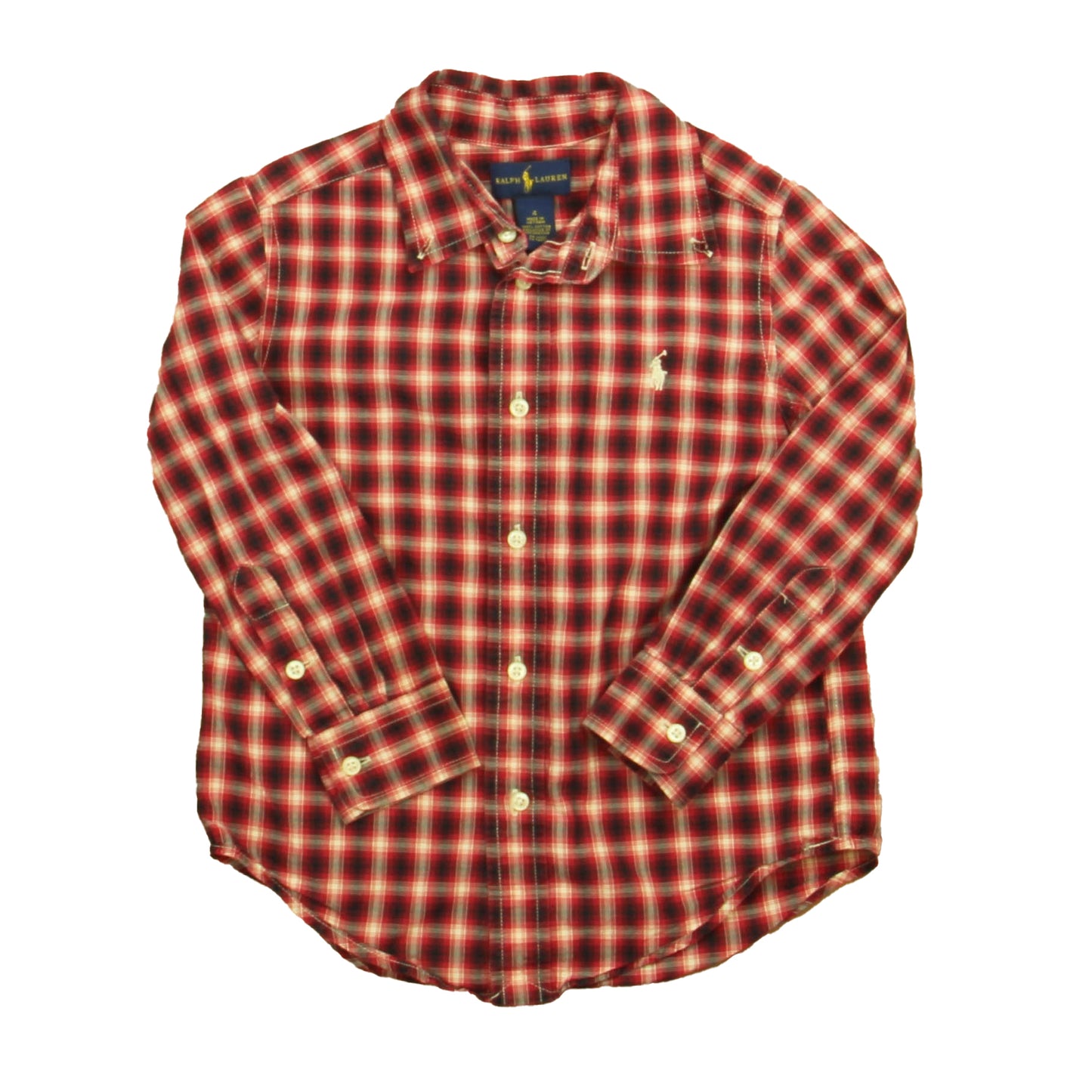 Ralph Lauren Boys Red | Black Plaid Button Down Long Sleeve Size: 4T