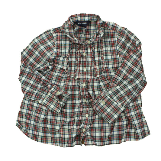 Ralph Lauren Girls Red | Black | Plaid Blouse Size: 4T Red | Black | Plaid