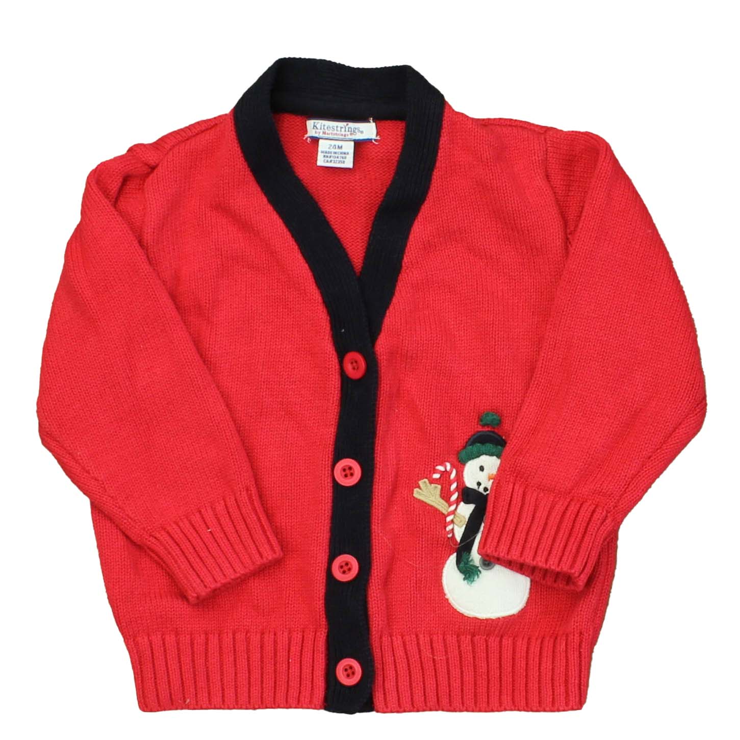 Kitestrings Boys Red | Black | Snowman Cardigan Size: 24 Months Red | Black | Snowman