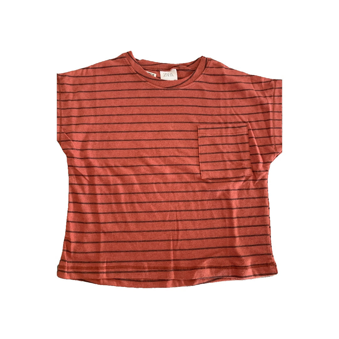 Zara Boys Red | Black | Stripe T-Shirt Size: 12-18 months Red | Black | Stripe