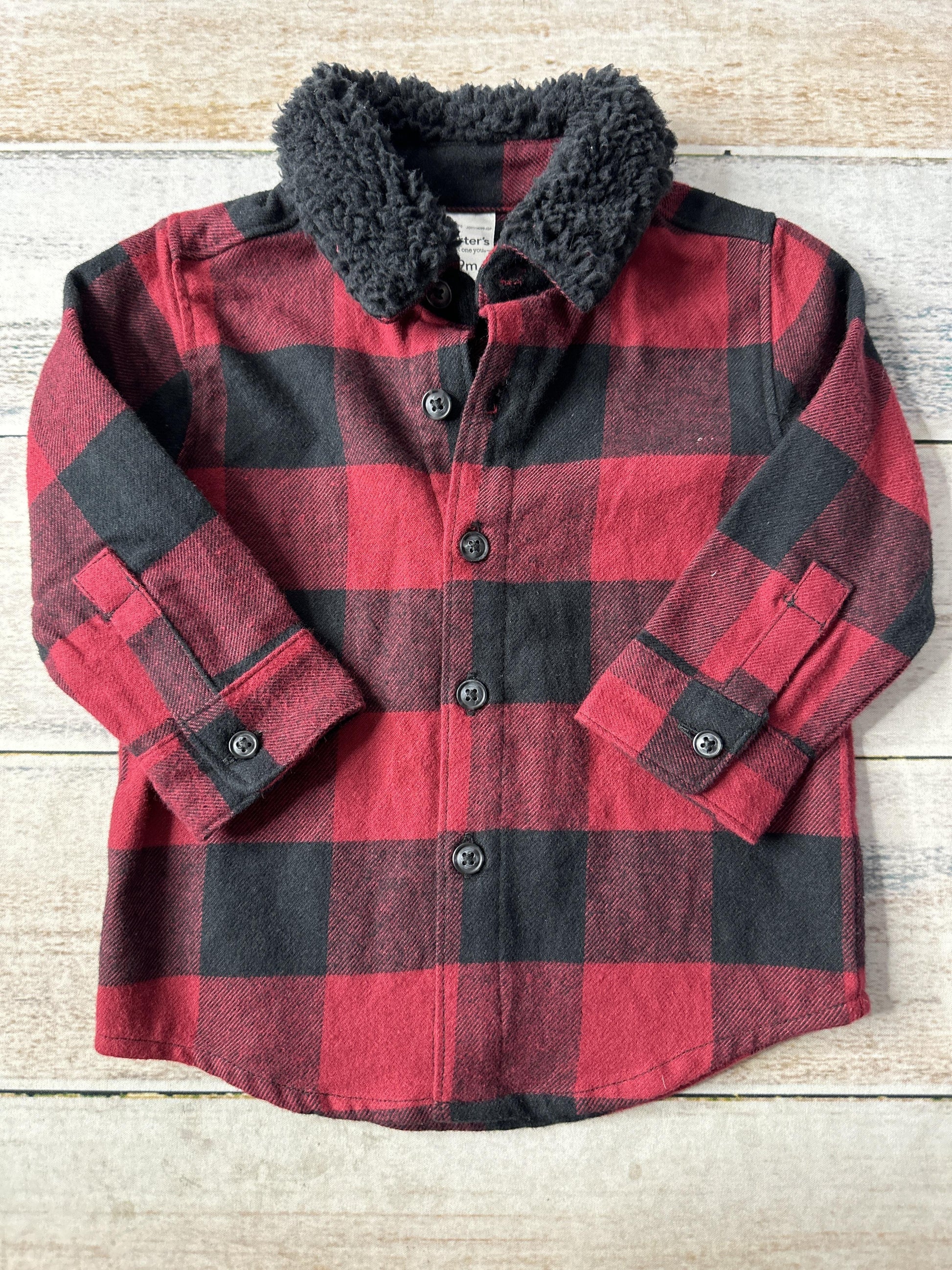 Carters Unisex Red | Black Button Down Short Sleeve Size: 6-9 months Red | Black