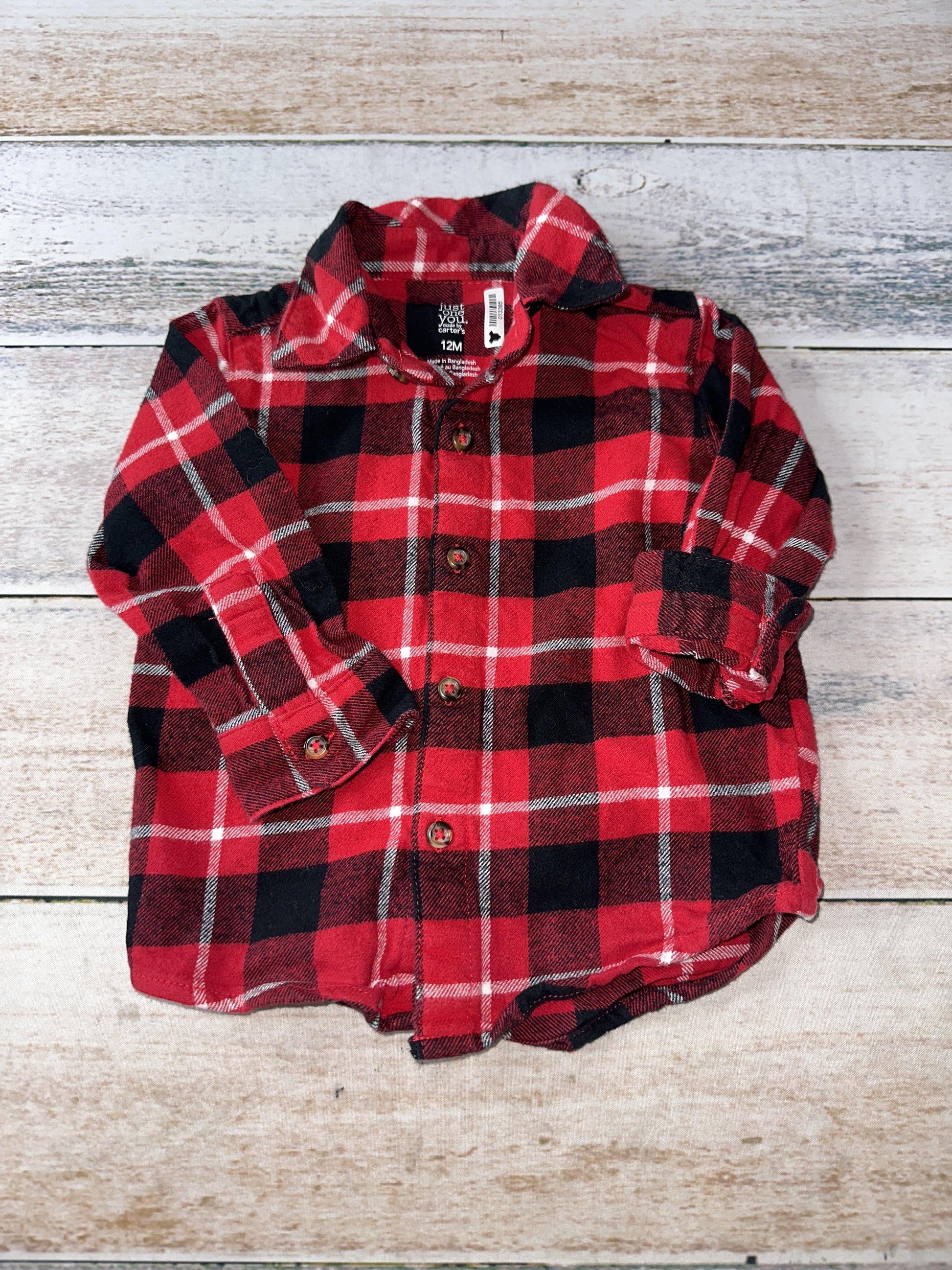 Carters Boys Red | Black Button Down Short Sleeve Size: 12 months Red | Black
