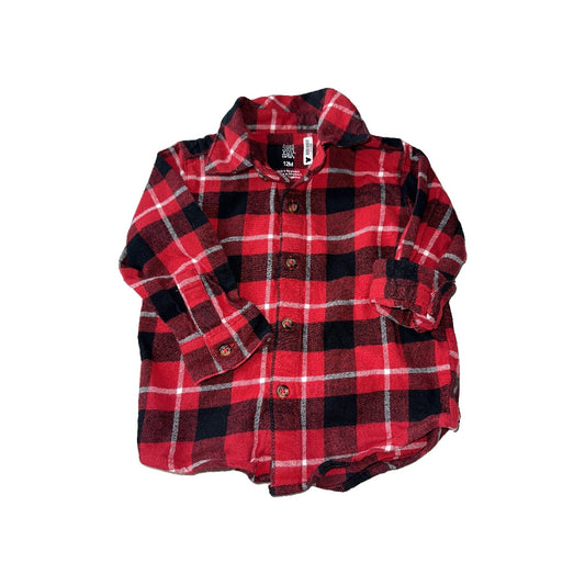 Carters Boys Red | Black Button Down Short Sleeve Size: 12 months Red | Black