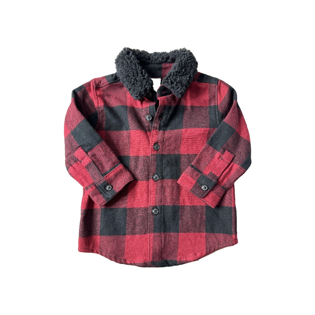 Carters Unisex Red | Black Button Down Short Sleeve Size: 6-9 months Red | Black