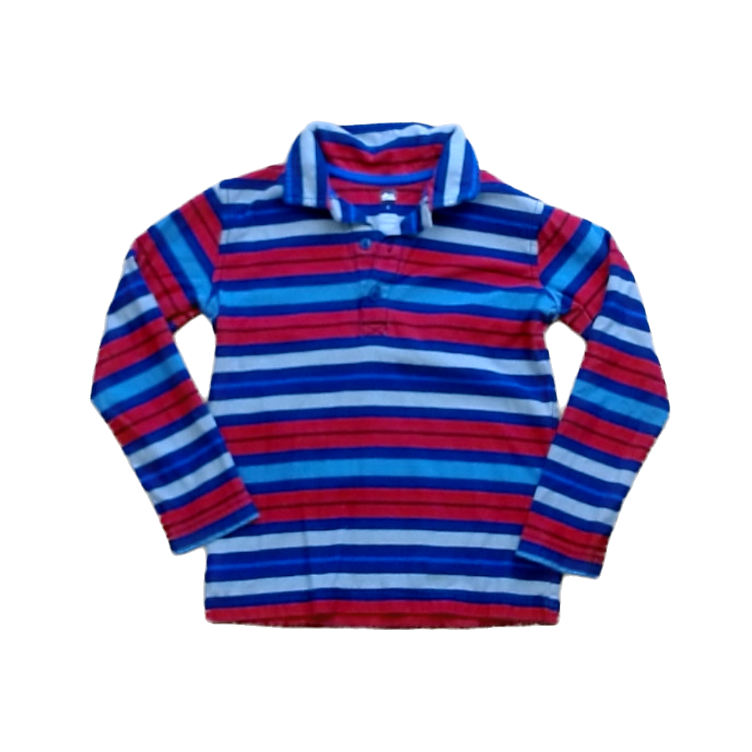 Tea Collection Boys Red Blue and Gray Quarter Button Button Down Long Sleeve Size: 6T Red Blue and Gray Quarter Button