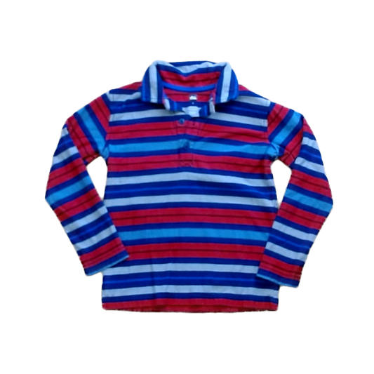 Tea Collection Boys Red Blue and Gray Quarter Button Button Down Long Sleeve Size: 6T Red Blue and Gray Quarter Button