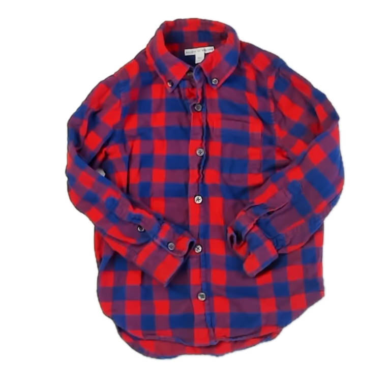 Rockets Of Awesome Boys Red | Blue Check Button Down Long Sleeve Size: 5T Red | Blue Check