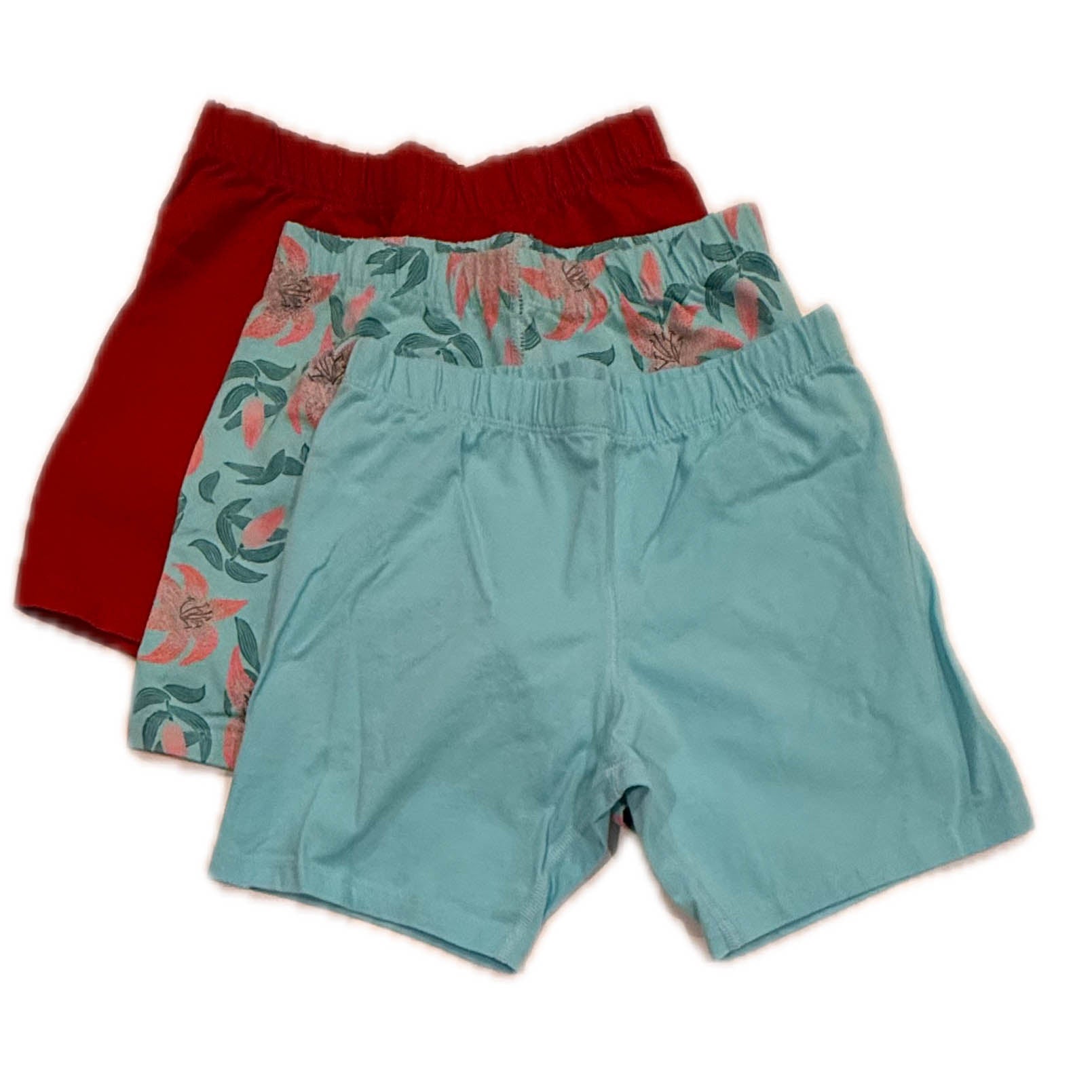 Mightly Girls Red | Blue Hibiscus | Aqua Shorts Size: 6-14 Years Red | Blue Hibiscus | Aqua