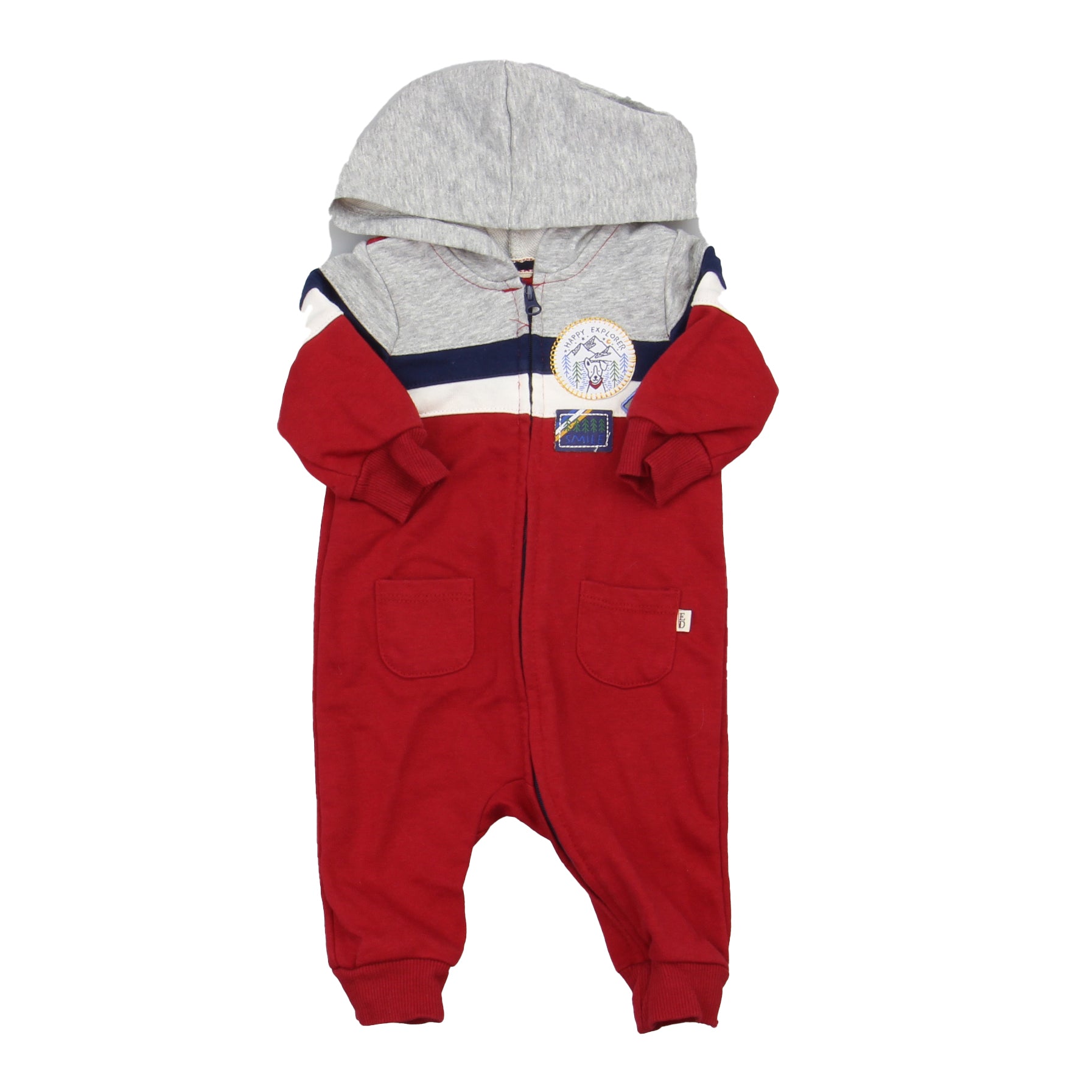 ED Boys Red | Blue | Ivory Long Sleeve Outfit Size: 3 Months Red | Blue | Ivory