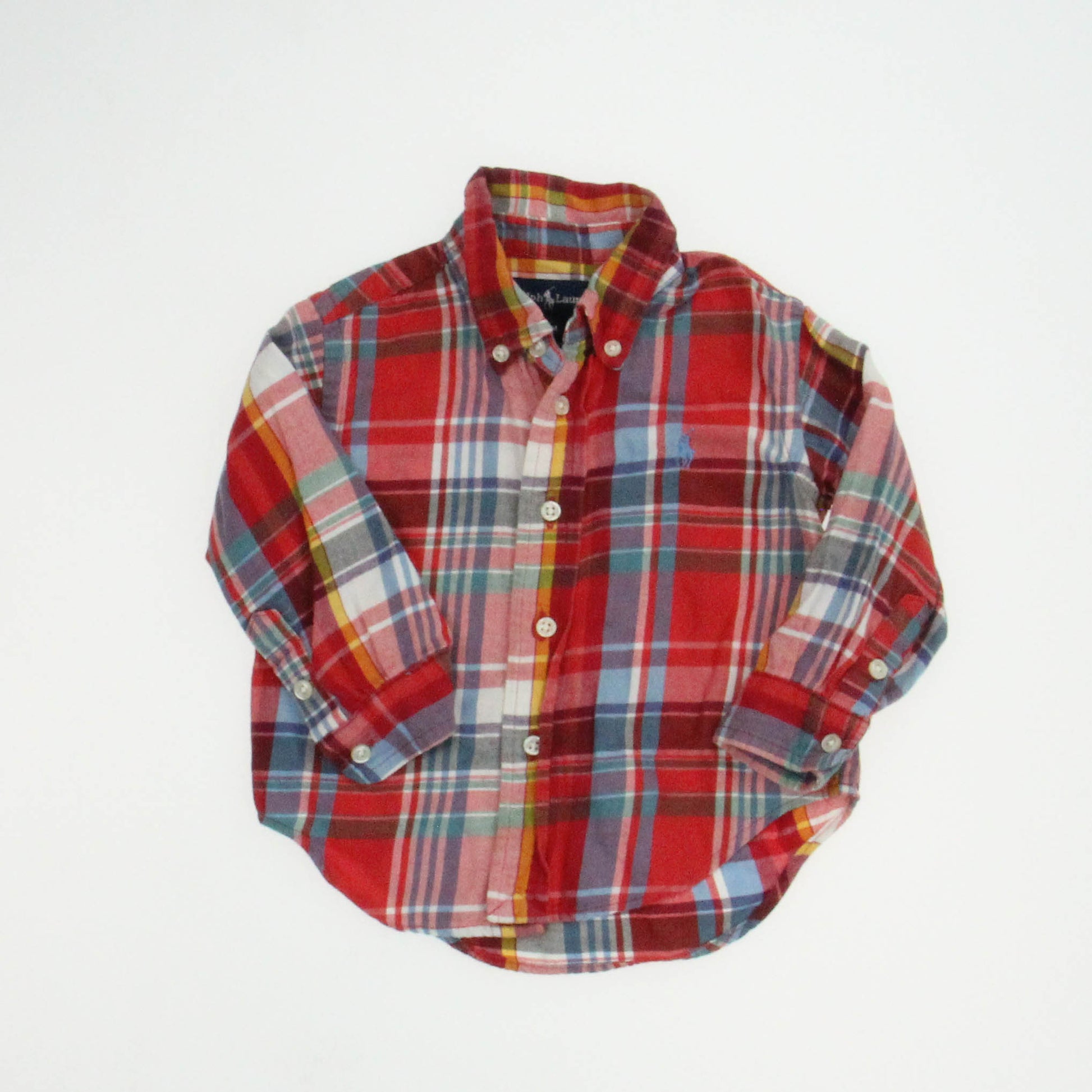 Ralph Lauren Boys Red | Blue | Orange Plaid Button Down Long Sleeve Size: 12 Months Red | Blue | Orange Plaid
