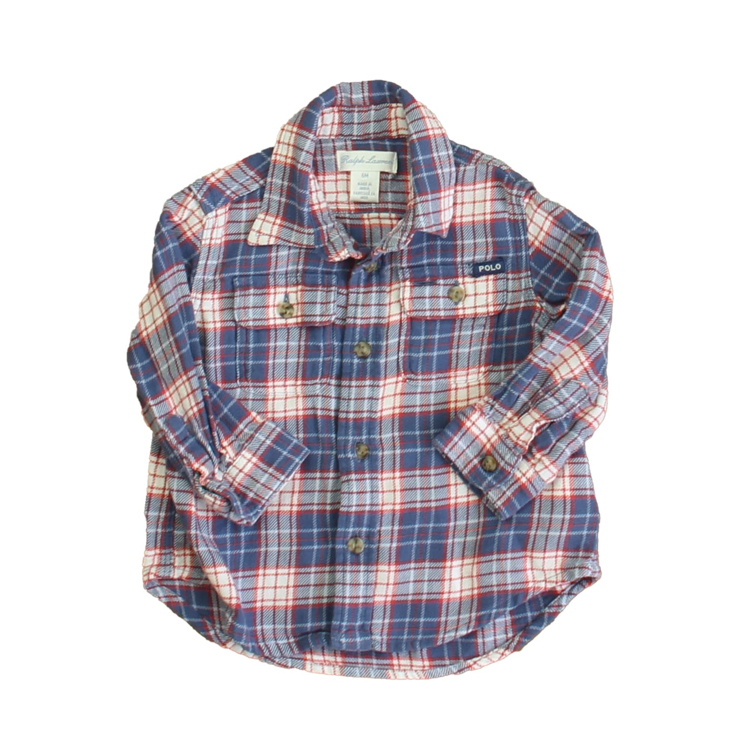 Ralph Lauren Boys Red | Blue Plaid Button Down Long Sleeve Size: 6 Months Red | Blue Plaid