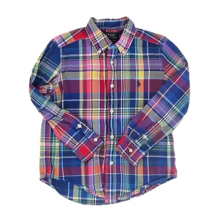 Ralph Lauren Boys Red | Blue Plaid Button Down Long Sleeve Size: 5T Red | Blue Plaid