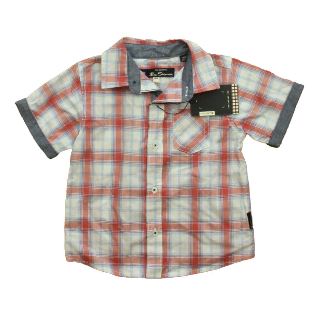 Ben Sherman Boys Red | Blue Plaid Button Down Short Sleeve Size: 18 Months Red | Blue Plaid