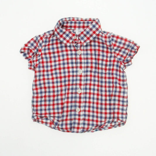 Gap Boys Red | Blue | White Button Down Short Sleeve Size: 6-12 Months Red | Blue | White