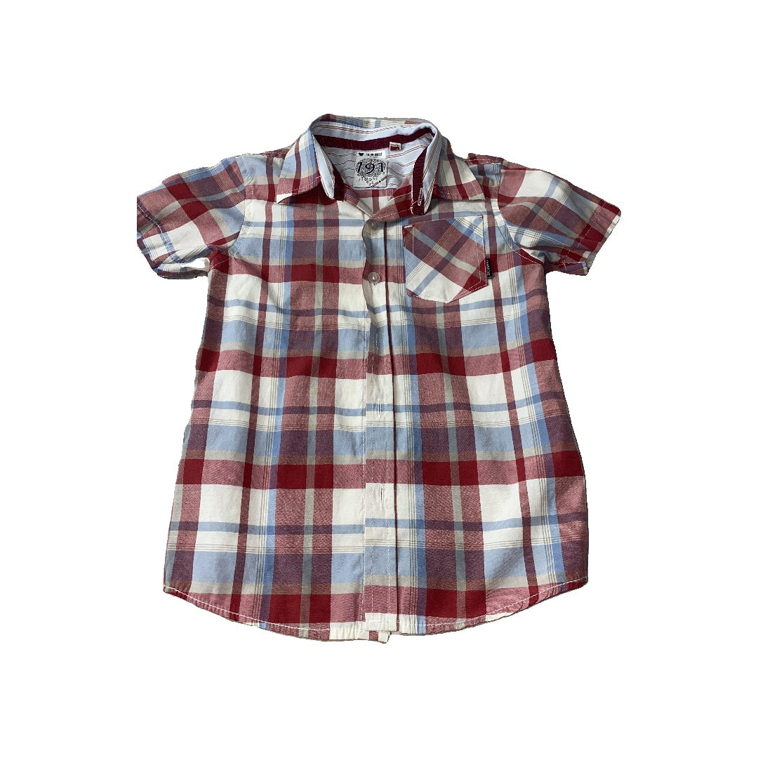One9one Boys Red | Blue Button Down Short Sleeve Size: 4T Red | Blue