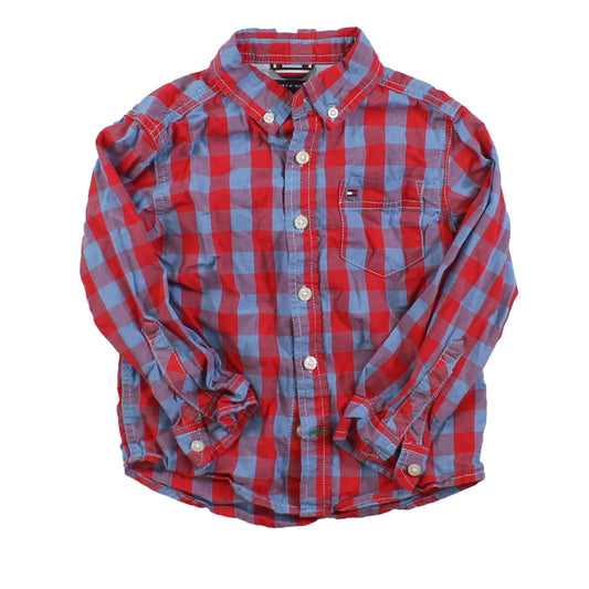 Tommy Hilfiger Boys Red | Blue Button Down Long Sleeve Size: 4T Red | Blue