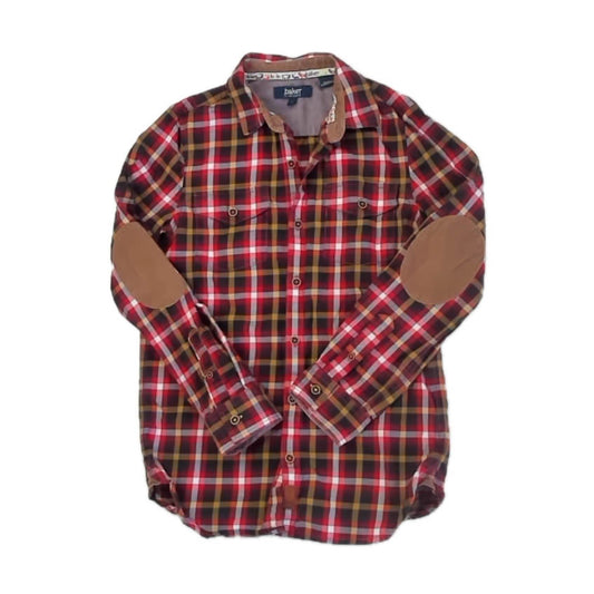 Ted Baker Boys Red |Brown Plaid Button Down Long Sleeve Size: 10 Years Red |Brown Plaid