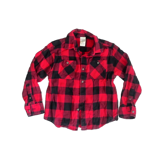 Faded Glory Boys Red Buffalo Plaid Button Down Long Sleeve Size: 8 Years Red Buffalo Plaid