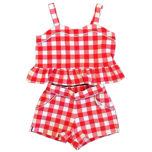 Janie and Jack Girls Red Check Apparel Sets Size: 6 Years Red Check
