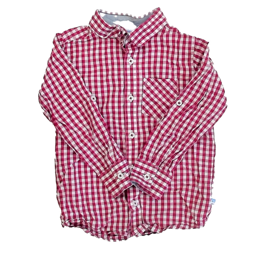 Ruffle Butts Boys Red Check Button Down Long Sleeve Size: 5T Red Check