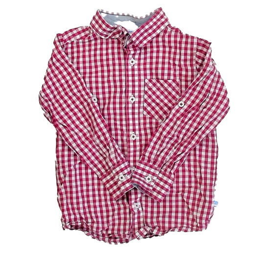 Ruffle Butts Boys Red Check Button Down Long Sleeve Size: 5T Red Check