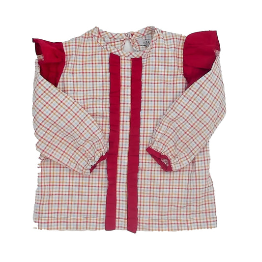 Kasey Blue Girls Red Check Blouse Size: 5-6 Years Red Check